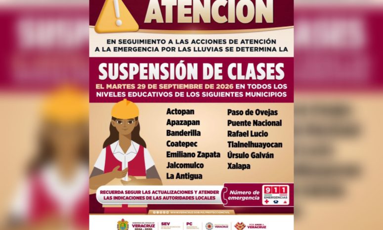 Por lluvias, suspenden clases en 13 municipios de Veracruz