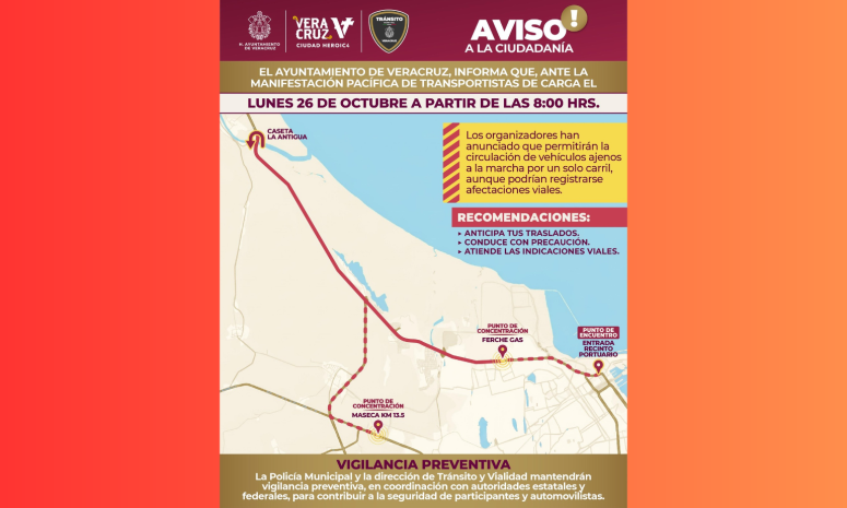Emite alcadía de Veracruz aviso preventivo ante protesta