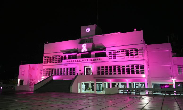 Ilumina Gobierno de Coatzacoalcos de rosa espacios públicos